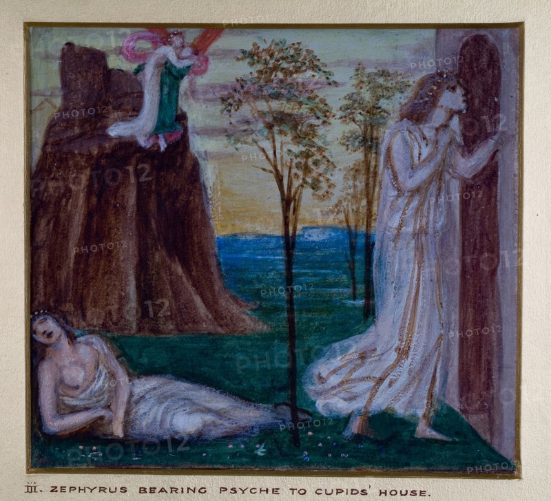 Cupid and Psyche - Study for the Palace Green Mural - Zephyrus bearing Psyche, 1872. Creator: Sir Edward Coley Burne-Jones.