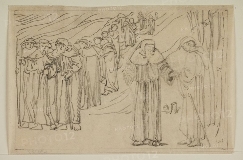 The Hill of Venus - Walter joining Pilgrimage to Rome, 1866. Creator: Sir Edward Coley Burne-Jones.