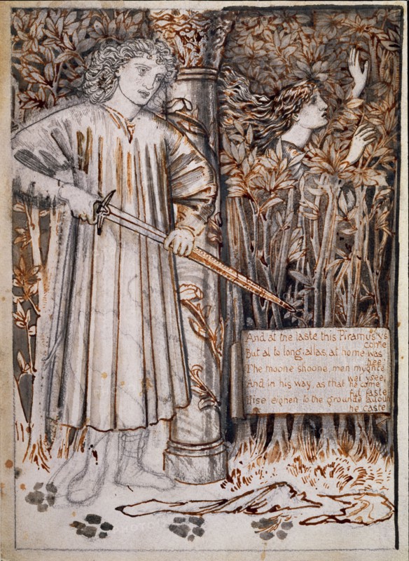 Pyramus and Thisbe - Pyramus Draws His Sword to Slay Himself, 1866. Creator: Sir Edward Coley Burne-Jones.