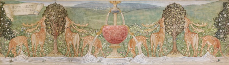 Deer by a Fountain, 1888. Creator: Sir Edward Coley Burne-Jones.
