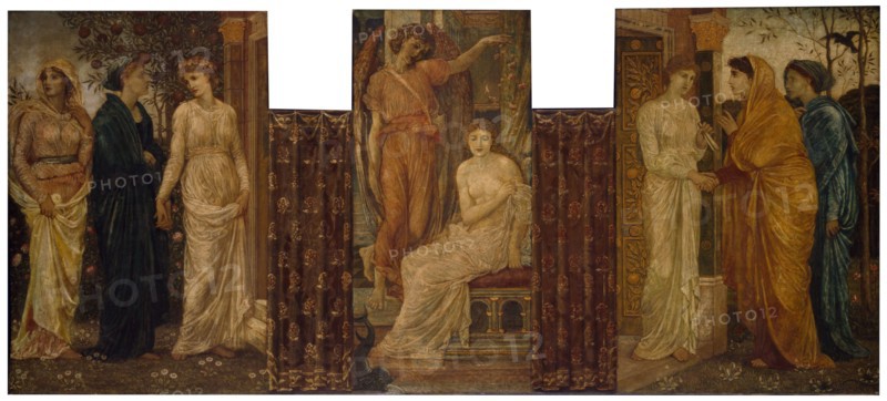 Cupid and Psyche - Palace Green Murals - Psyche's Sisters visit her at Cupid's House, 1881. Creator: Walter Crane.