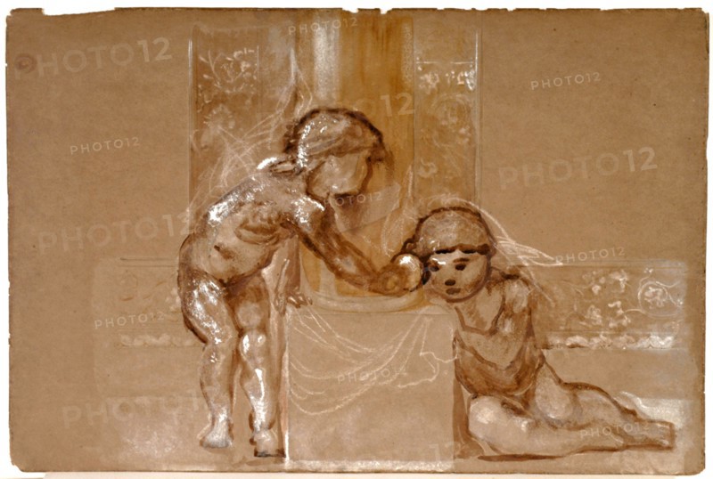 Troy Triptych - Study of Two Putti, 1870-1872. Creator: Sir Edward Coley Burne-Jones.