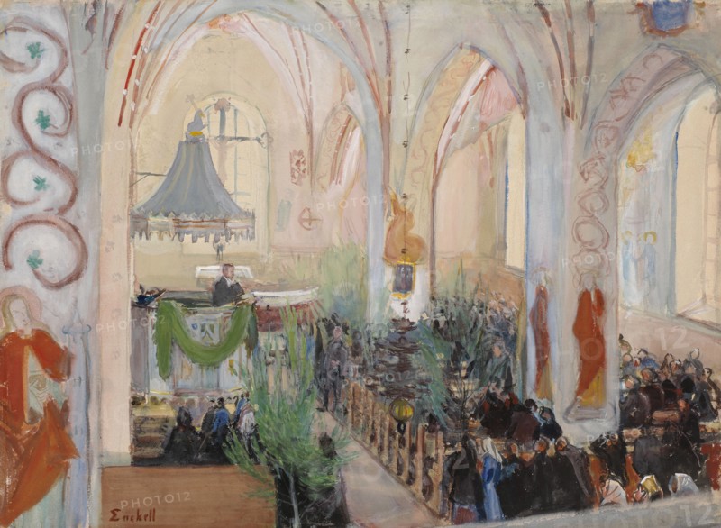 Midsummer Day Service in Lohja Church, 1899. Creator: Magnus Enckell.