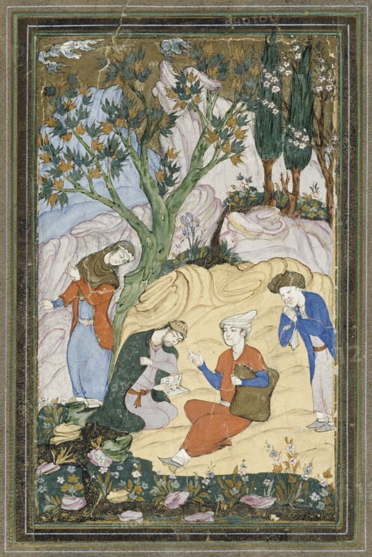 A young prince with his entourage in a landscape, Persian miniature, c1400-1599. Creator: Unknown.