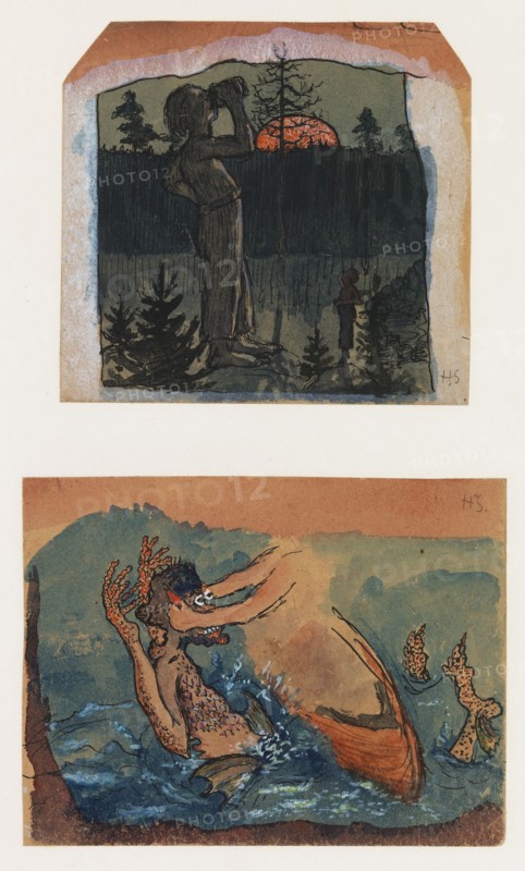 Fantasy 1. A Giant Drinking 2. Iku-Turso, c1890s. Creator: Hugo Simberg.