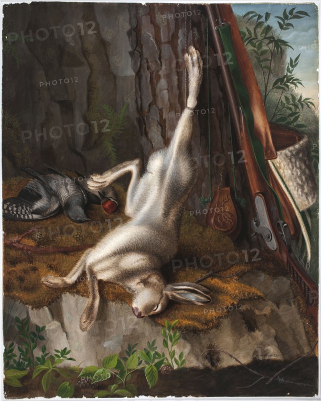 Shot Hare and Hunting Equipment, 1834. Creator: Wilhelm von Wright.