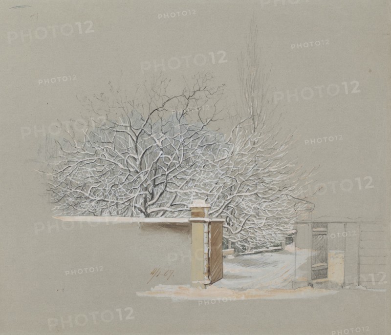 Snowy Trees at Annankatu 15, 1867. Creator: Magnus von Wright.