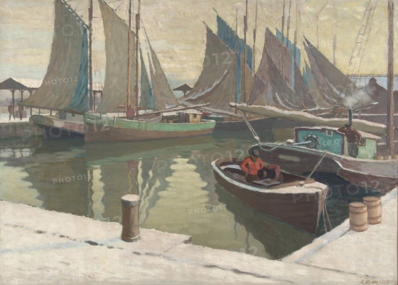 Harbour view in winter, 1928. Creator: Vaino Blomstedt.