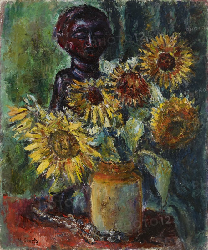 Sun Flowers and a Wooden Sculpture, 1885-1943. Creator: Meri Genetz.