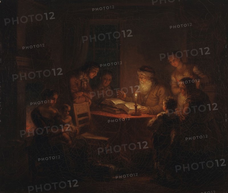 Jewish Rabbi Reading the Bible to His Family, 1816. Creator: Alexander Lauréus.
