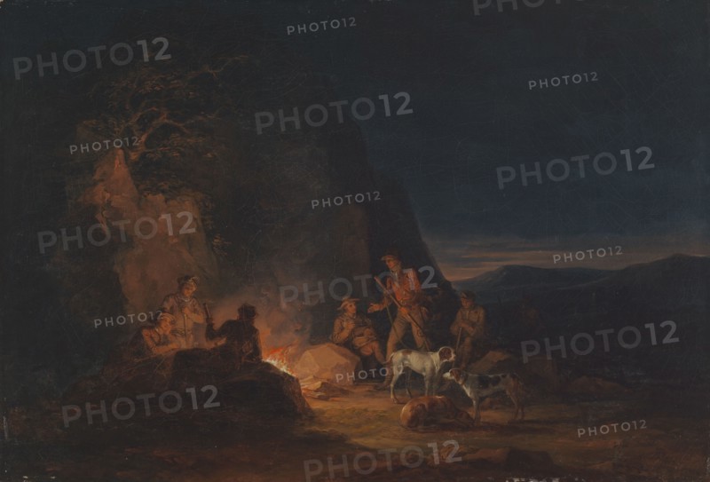 Hunters at a campfire, 1813. Creator: Alexander Lauréus.