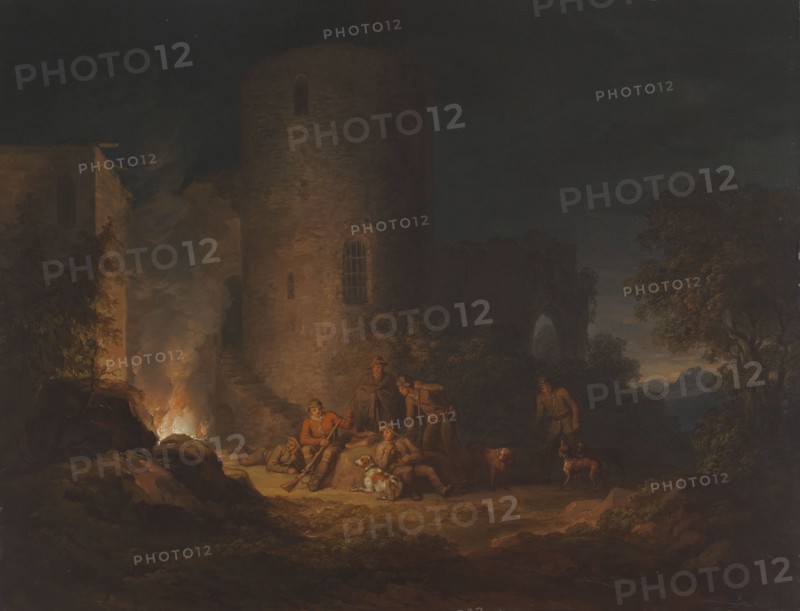 Hunters by a Bonfire, 1814. Creator: Alexander Lauréus.