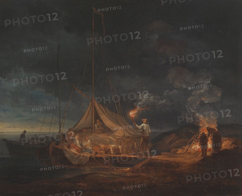 Islanders at a campfire, 1813. Creator: Alexander Lauréus.
