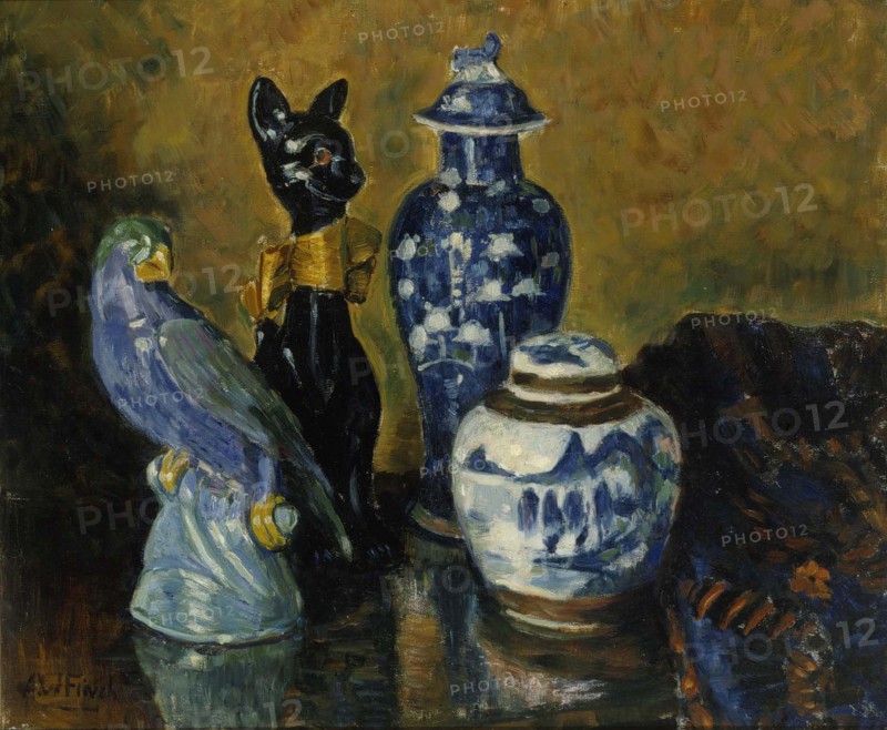 Still Life with Blue Figurines. Creator: Alfred William Finch.
