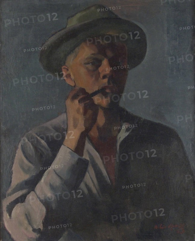 A pipe smoker, self-portrait, 1927. Creator: Anton Lindforss.