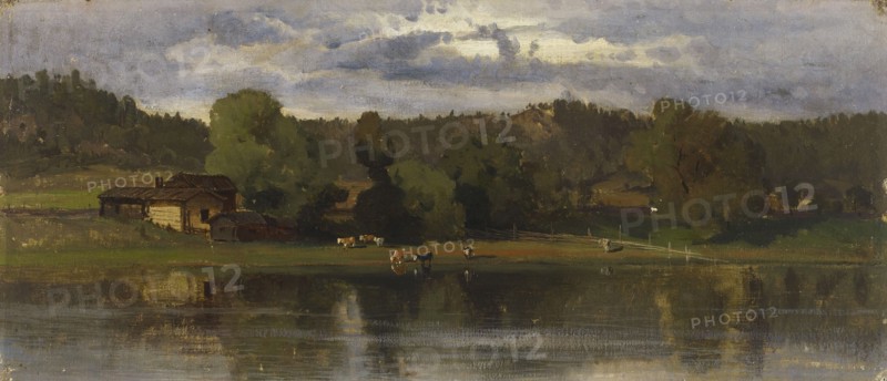 Cows at Lakeside, Evening Atmosphere, 1870-1879. Creator: Hjalmar Munsterhjelm.