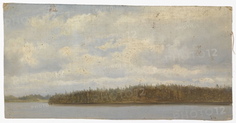Wooded beach landscape, exercise, 1872. Creator: Oscar Kleineh.