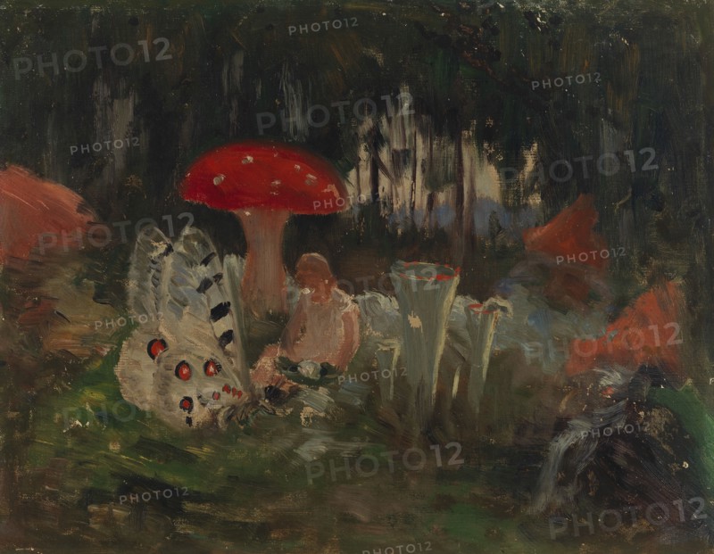 The Princess and a Butterfly Underneath a Fly Agaric, sketch for the painitng Farity..., c1895-1896. Creator: Torsten Wasastjerna.
