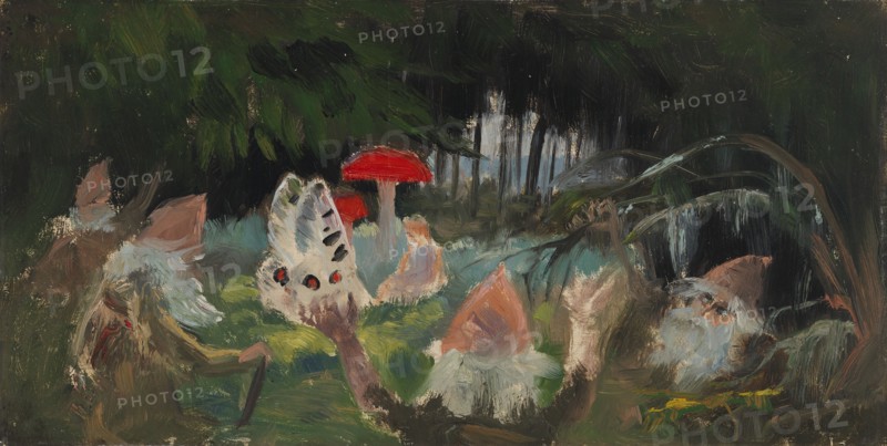 The Princess and a Butterfly Underneath a Fly Agaric, sketch for the painitng Farity..., c1895-1896. Creator: Torsten Wasastjerna.