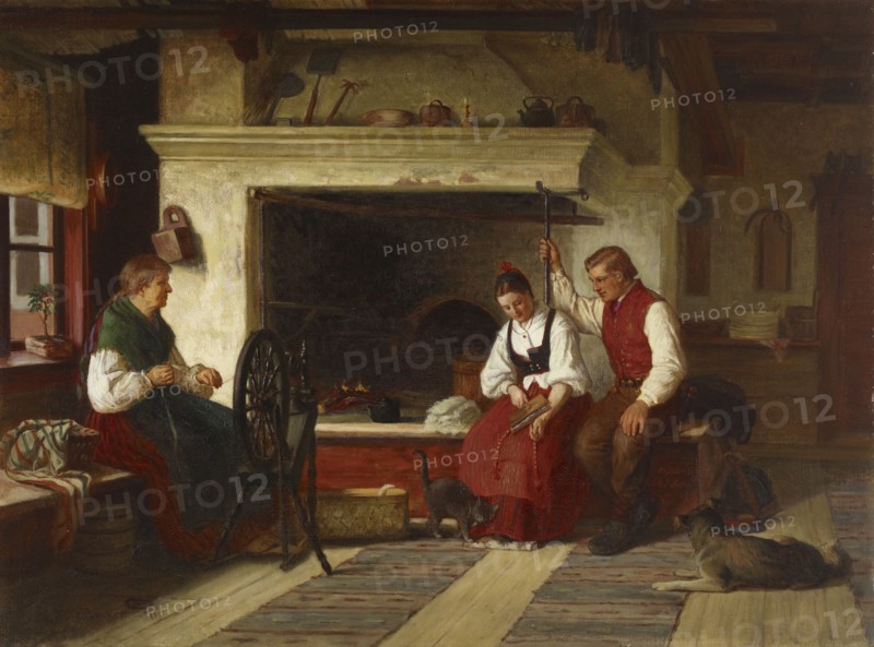 By the Hearth, an Ostrobothnian Courting Scene, 1871. Creator: Adolf von Becker.