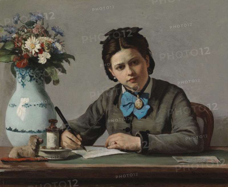A Girl Writing, 1872. Creator: Adolf von Becker.
