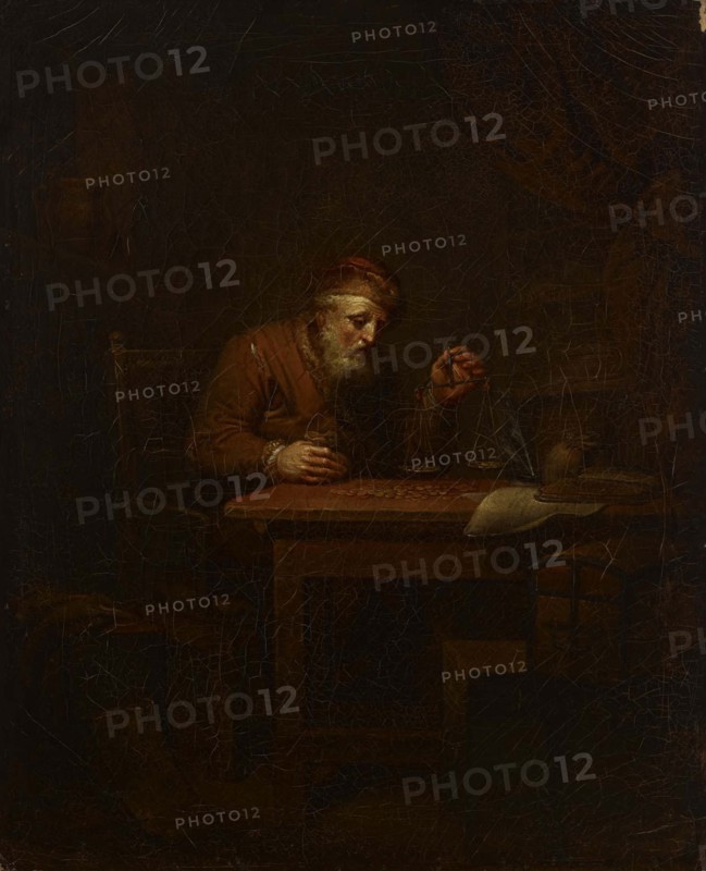Old man weighing gold coins, 1810. Creator: Alexander Lauréus.