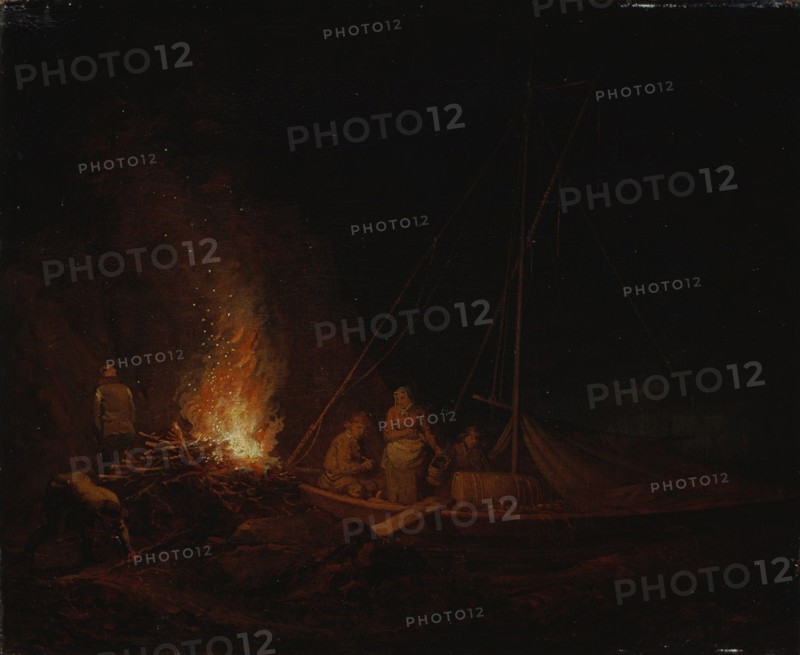 Fishermen lighting a campfire, 1810. Creator: Alexander Lauréus.