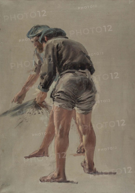 Two Italian fishermen, rehearsal for the painting Seining on the Coast of Corsica, 1886. Creator: Aukusti Uotila.