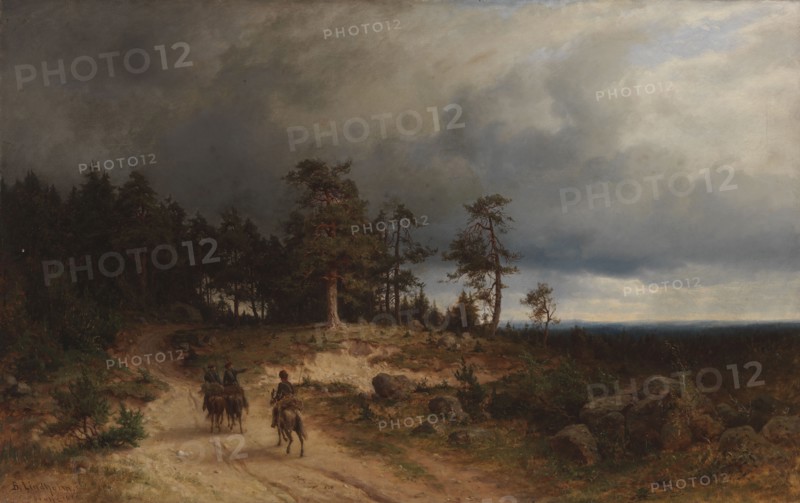 Landscape in Eastern Finland with Mounted Cossacks, 1866. Creator: Berndt Lindholm.