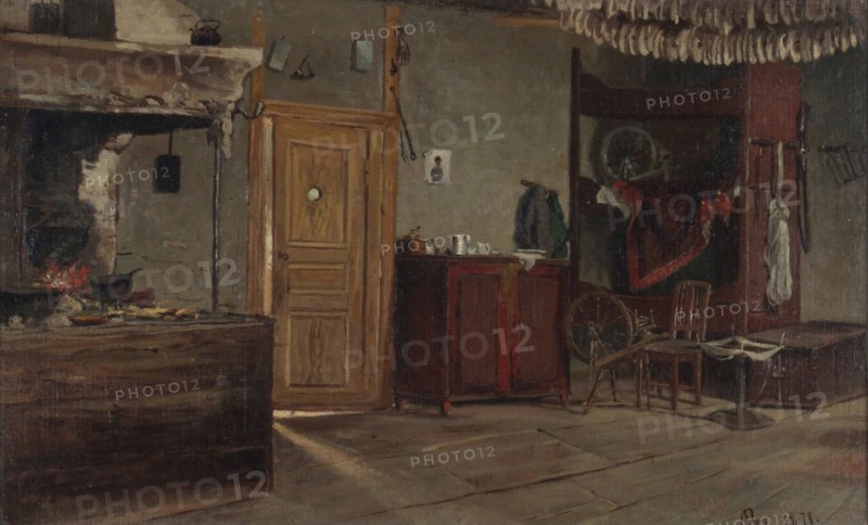 Interior view of the hut, 1871. Creator: Hjalmar Munsterhjelm.