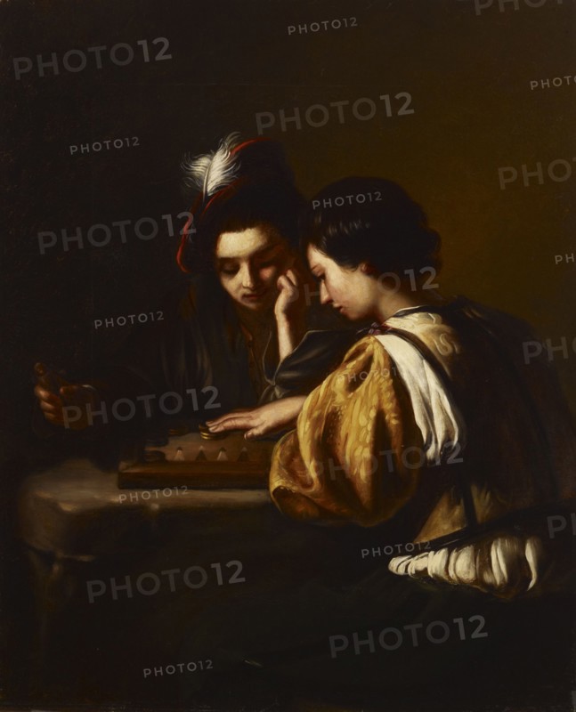Board game players, 1858-1864.  Creator: Ida Silfverberg.
