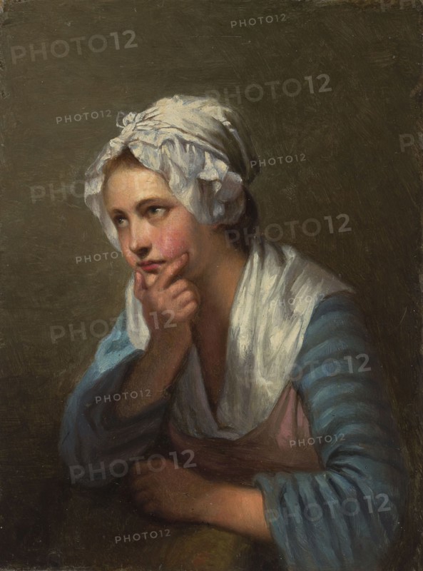 Girl Leaning on Her Hand, copy of detail in Jean-Baptiste Greuze's painting..., 1870-1873. Creator: Ida Silfverberg.