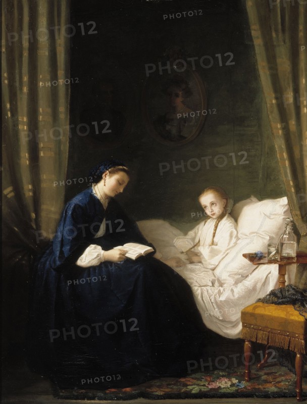 Mother Reading to Her Sick Child, 1859-1862. Creator: Ida Silfverberg.