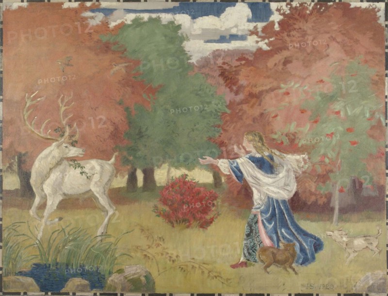 A knight disguised as a stag - design for a tapestry, 1920. Creator: Joakim Skovgaard.