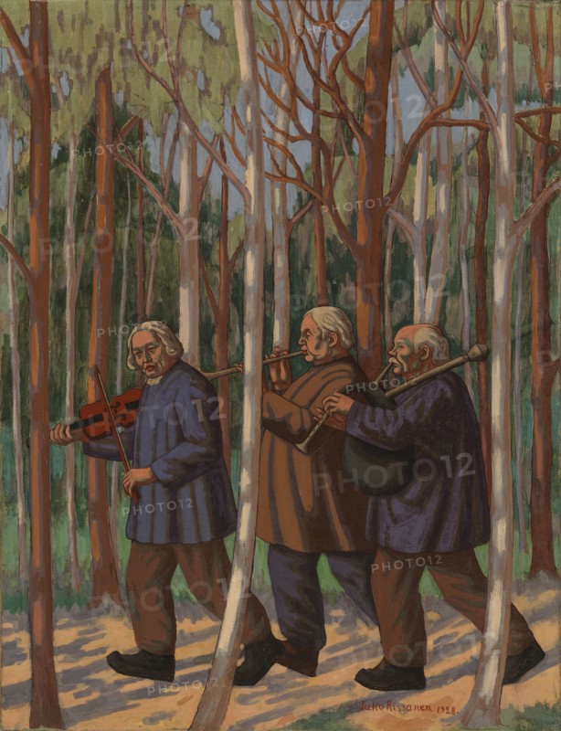 Three musicians, partial sketch for the National Theater's Helkajuhlat fresco, 1928. Creator: Juho Rissanen.