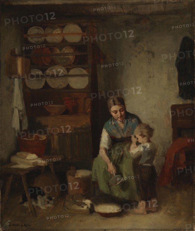 A Boy Being Given Milk, sketch I, 1869. Creator: Karl Emanuel Jansson.