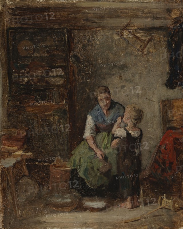 A Boy being given Milk, sketch II, 1869. Creator: Karl Emanuel Jansson.
