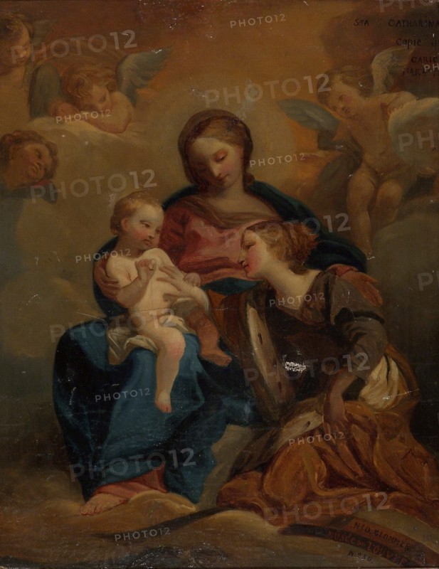 The Mystical Marriage of Saint Catherine, copy, 1850. Creator: Nils Jakob Blommer.