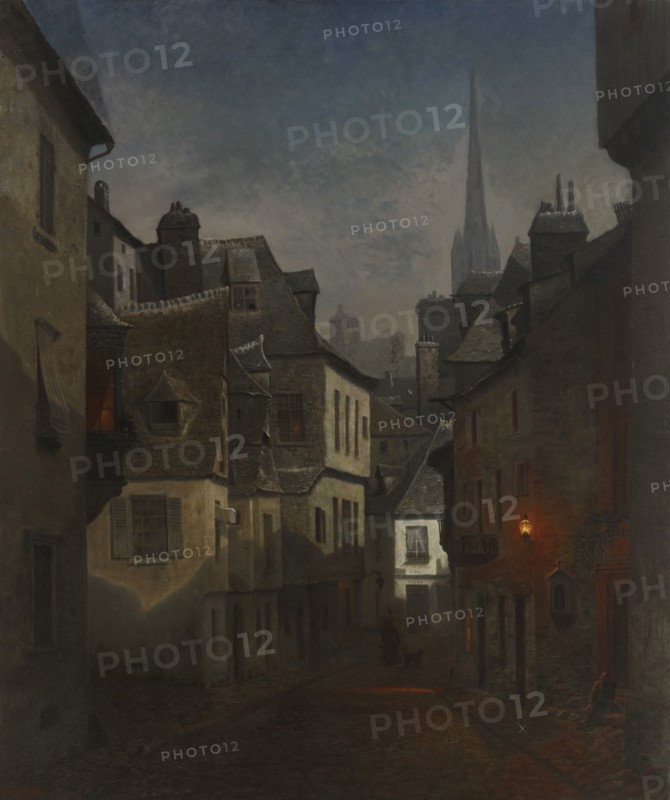 Street in Quimper, Brittany, Nocturnal View, 1874. Creator: Oscar Kleineh.