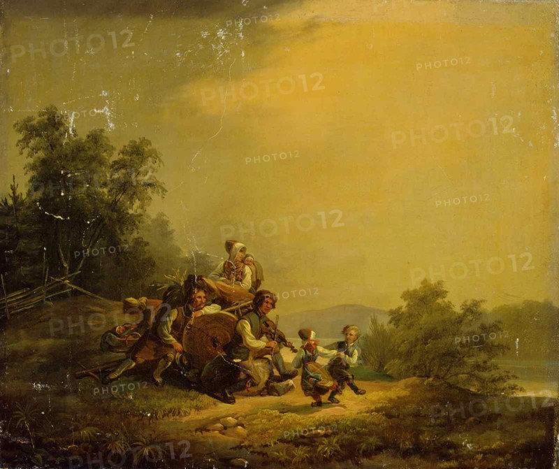 Resting peasants and dancing children, 1837. Creator: Robert Wilhelm Ekman.