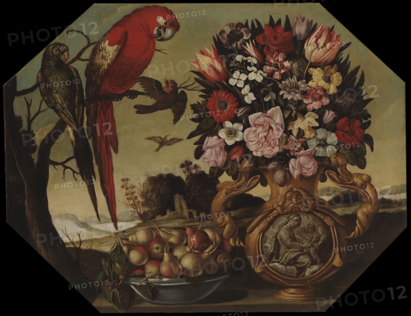 Flowers and parrots, c1700. Creator: Unknown.