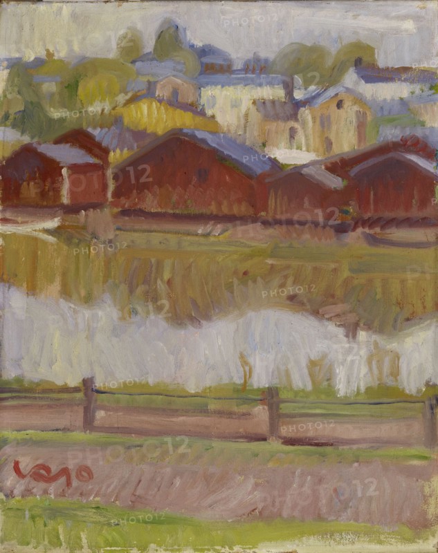 Riverside Sheds in Porvoo, 1910. Creator: Valle Rosenberg.