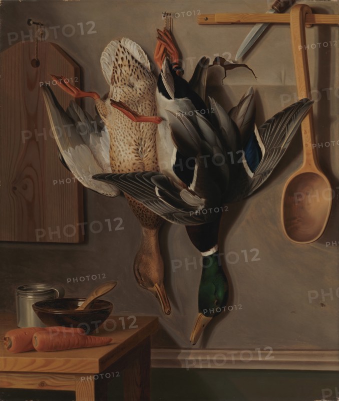 Hanging Wild Ducks; Hanging Wild Ducks, Still Life, 1851. Creator: Wilhelm von Wright.