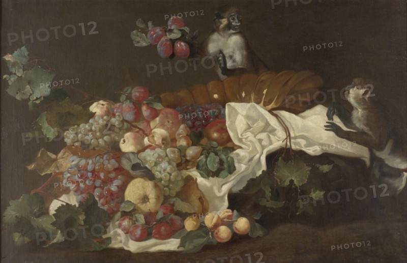 Monkeys and fruit, 1842-1866.  Creator: Wladimir Swertschkoff.