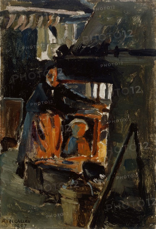 By the stove, from the interior of the hut, 1887. Creator: Akseli Gallen-Kallela.
