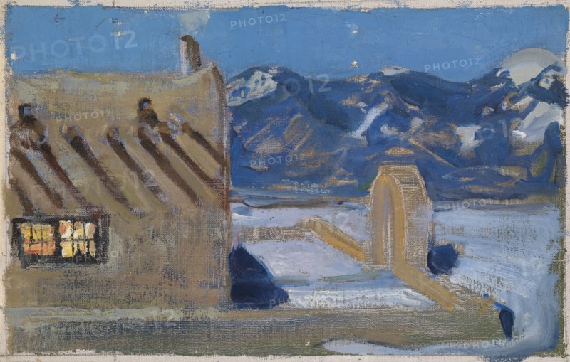 Taos Home in Moonlight, 1925. Creator: Akseli Gallen-Kallela.