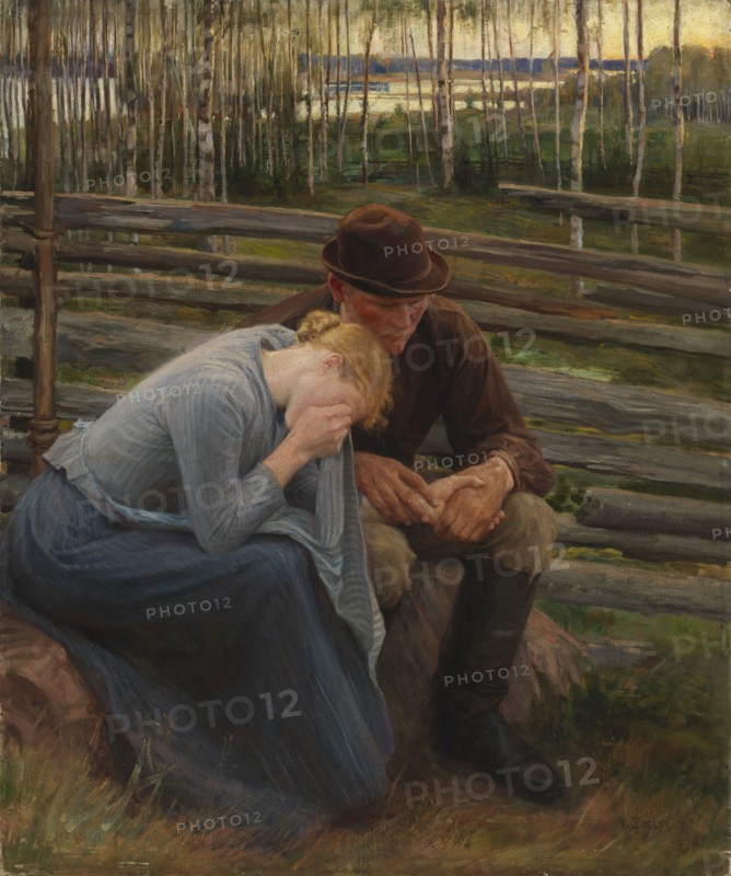 Sorrow, variation of the illustration for the poem At the Fair of Vernamo; Sorrow, 1894. Creator: Albert Edelfelt.