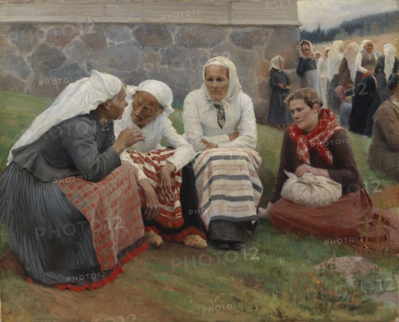 Women Outside the Church at Ruokolahti; Women of Ruokolahti on the Church Hill, 1887. Creator: Albert Edelfelt.