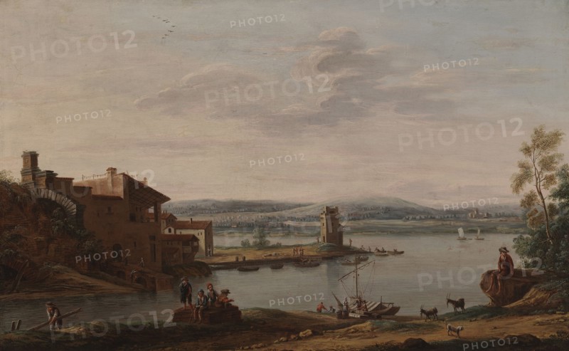 Italian harbour view, 1756. Creator: Eugene Ceceri.