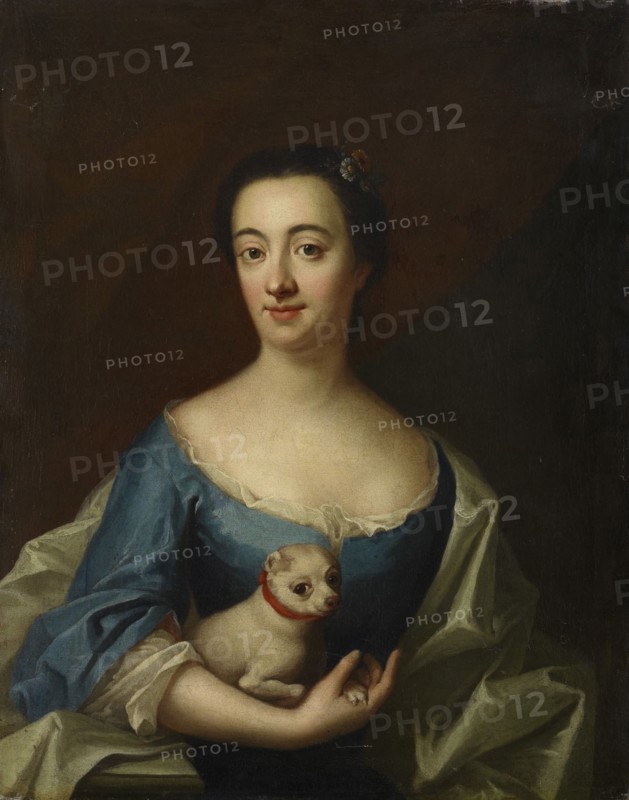Portrait with a lady with lapdog, 1720-1781. Creator: Johan Henrik Scheffel.
